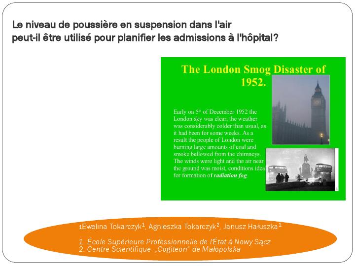 Le niveau de poussière en suspension dans l'air peut il être utilisé pour planifier les admissions à l'hôpital. Ewelina Tokarczyk
