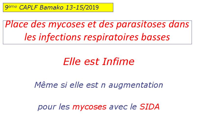 Place des mycoses et des parasitoses dans les infections respiratoires basses en Afrique. P. L'Her