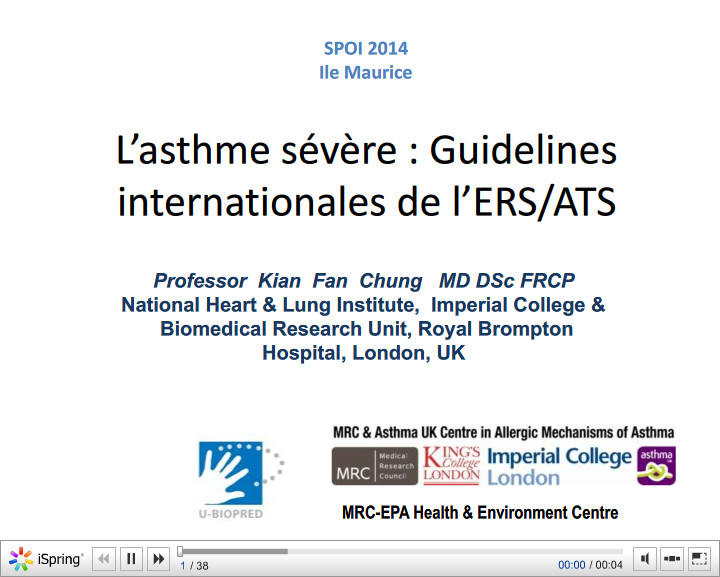 L'asthme sévère. Guidelines internationales de l'ERS/ATS. Kian Fan Chung