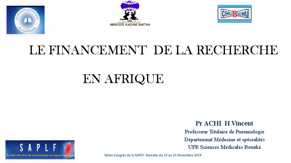 Le financement de la recherche en Afrique. A. H. Vincent