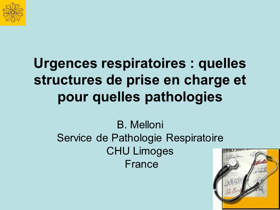 Urgences respiratoires, quelles structures de prise en charge. Boris Melloni