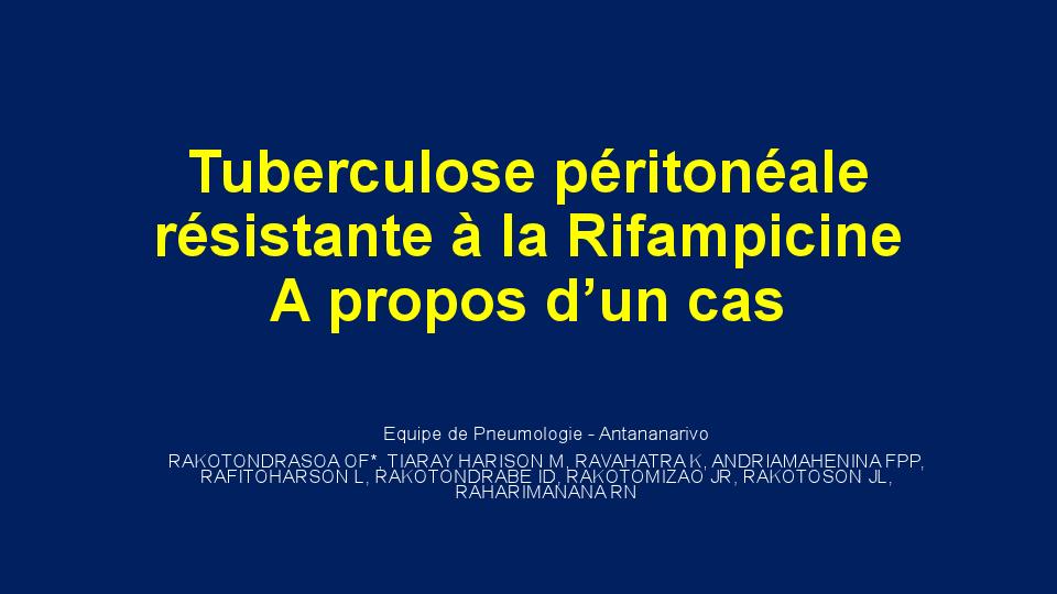 Tuberculose péritonéale résistante à la Rifampicine