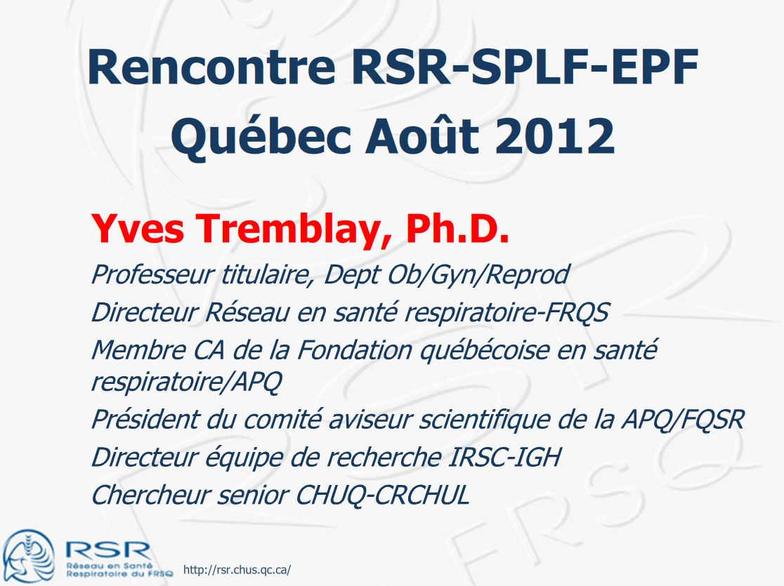 Réseaux de Pneumologie Pr Yves TREMBLAY