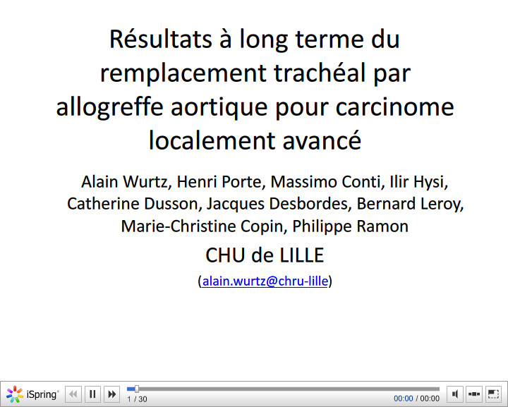 Résultats à long terme du remplacement trachéal par allogreffe aortique pour carcinome localement avancé. Alain Wurtz