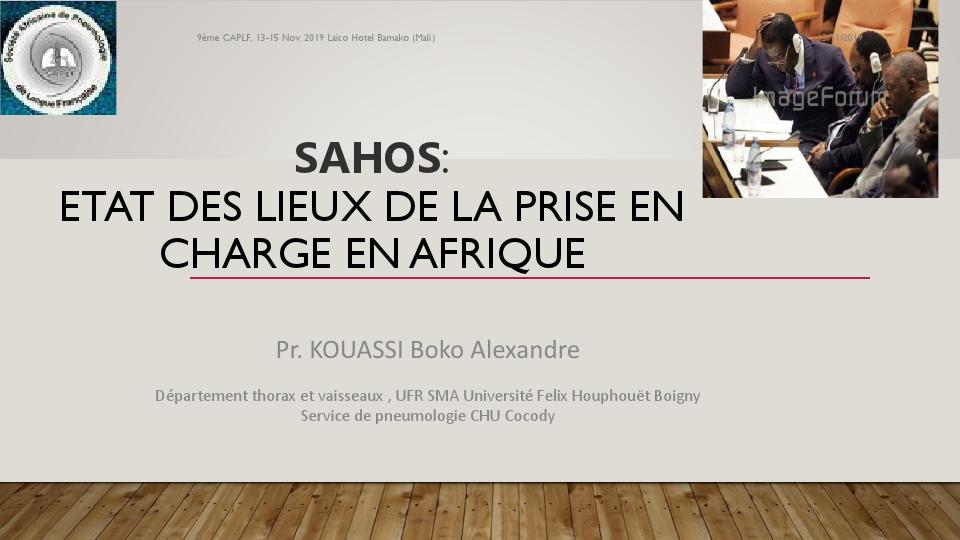 SAHOS. Etat des lieux de la prise en charge en Afrique. K. Boko Alexandre